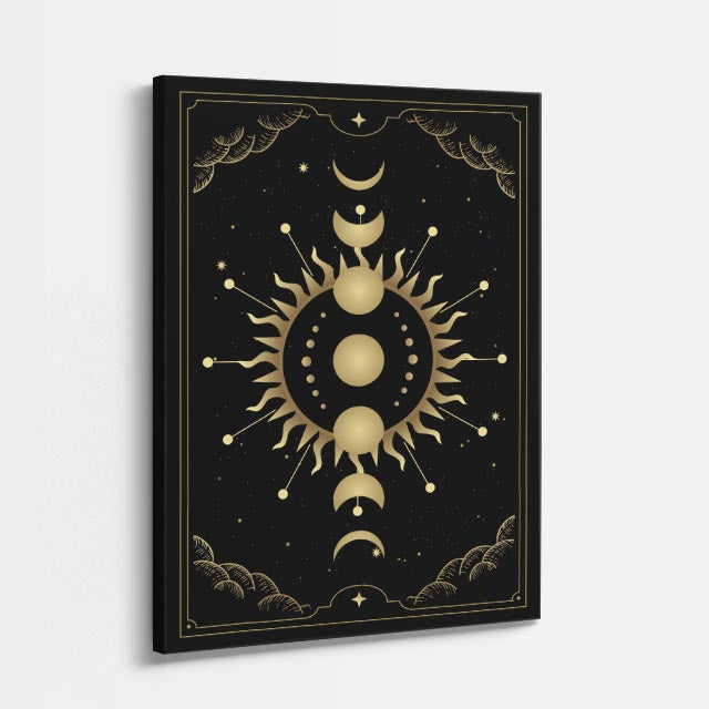 cuadro canvas astrología y zodiaco sol y luna ciclos eternos vertical