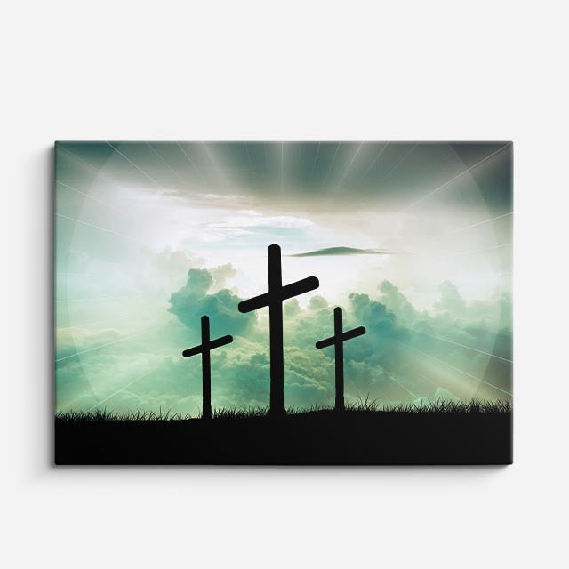 cuadro canvas religión cristiana tres cruces luz del cielo horizontal