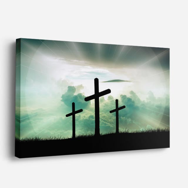 cuadro canvas religión cristiana tres cruces luz del cielo horizontal