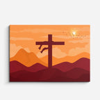 cuadro canvas religión cristiana cruz solitaria montañas naranja horizontal