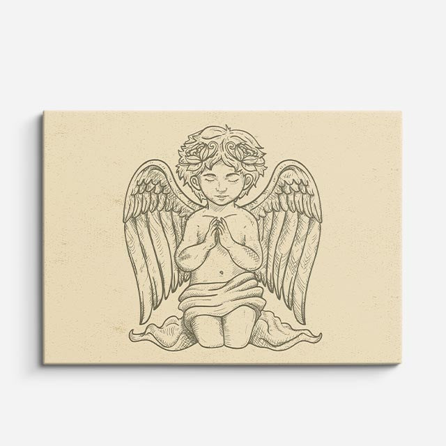 cuadro canvas religión cristiana ángel en oración trazo clásico horizontal