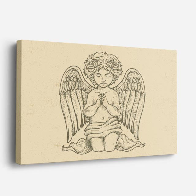 cuadro canvas religión cristiana ángel en oración trazo clásico horizontal