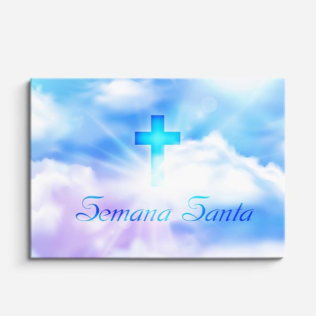 cuadro canvas religión cristiana cruz semana santa cielo azul horizontal