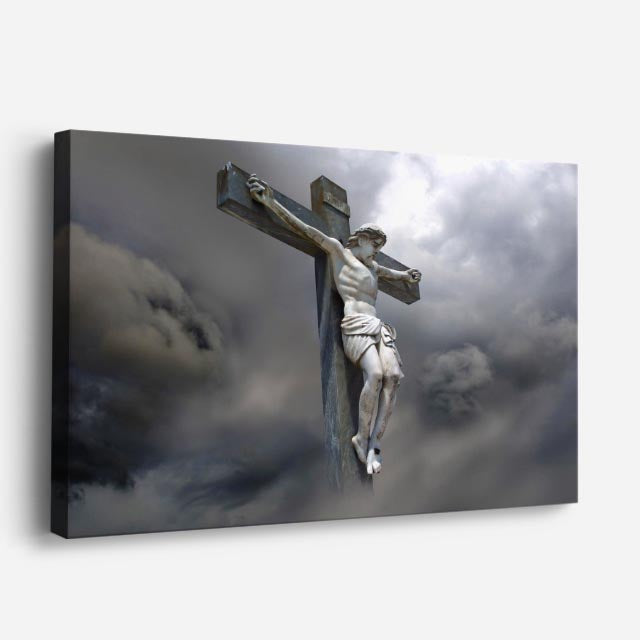 cuadro canvas religión cristiana cristo en la cruz cielo dramático horizontal
