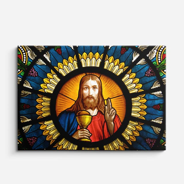 cuadro canvas religión cristiana sagrado corazón vitral dorado horizontal