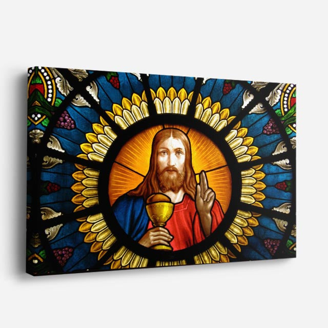 cuadro canvas religión cristiana sagrado corazón vitral dorado horizontal