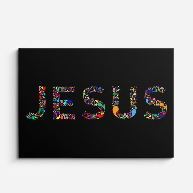 cuadro canvas religión cristiana jesus letras florales fondo negro horizontal