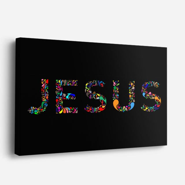 cuadro canvas religión cristiana jesus letras florales fondo negro horizontal