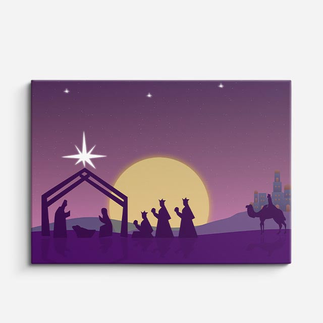 cuadro canvas religión cristiana nacimiento de jesús noche morada horizontal