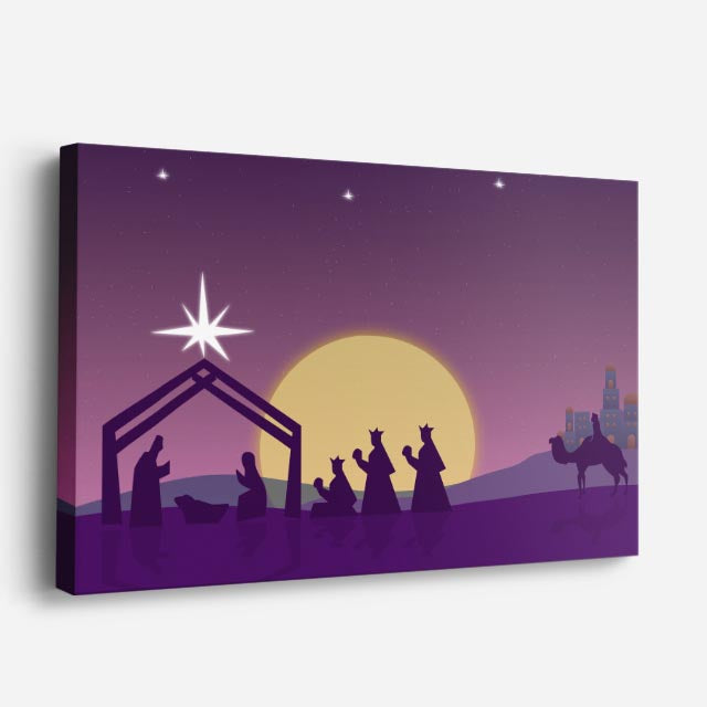 cuadro canvas religión cristiana nacimiento de jesús noche morada horizontal