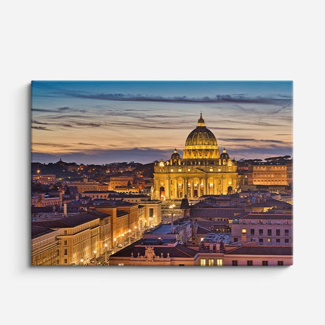cuadro canvas religión cristiana el vaticano atardecer dorado horizontal