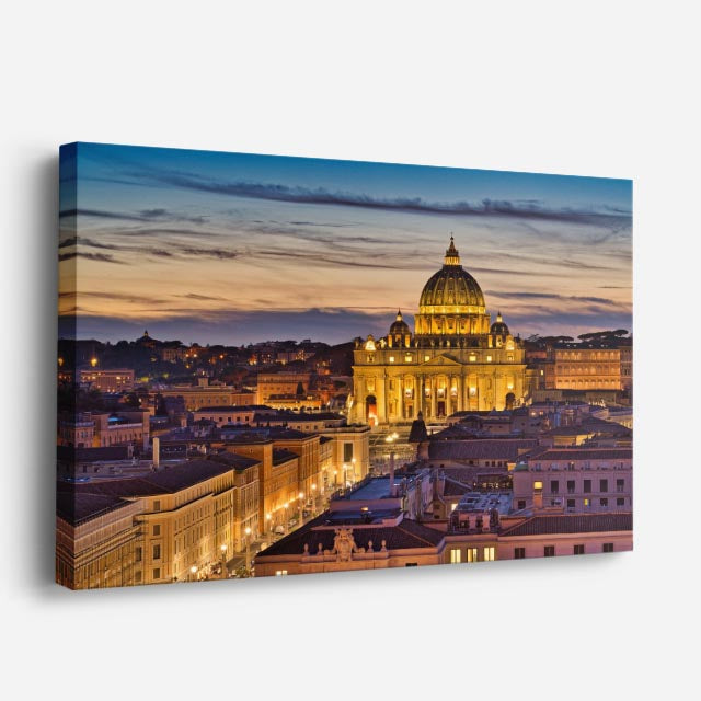 cuadro canvas religión cristiana el vaticano atardecer dorado horizontal