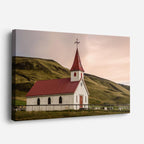 cuadro canvas religión cristiana pequeña iglesia colina verde horizontal