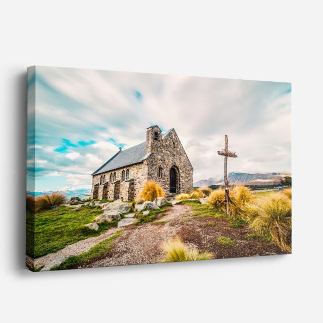 cuadro canvas religión cristiana iglesia solitaria campo abierto horizontal