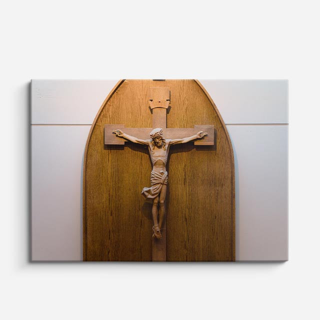cuadro canvas religión cristiana cristo en cruz madera clara horizontal