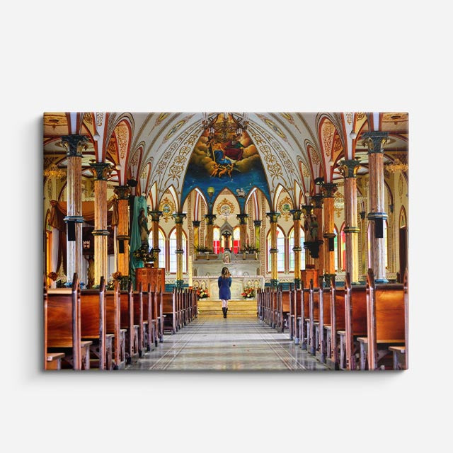 cuadro canvas religión cristiana interior catedral colorida nave horizontal