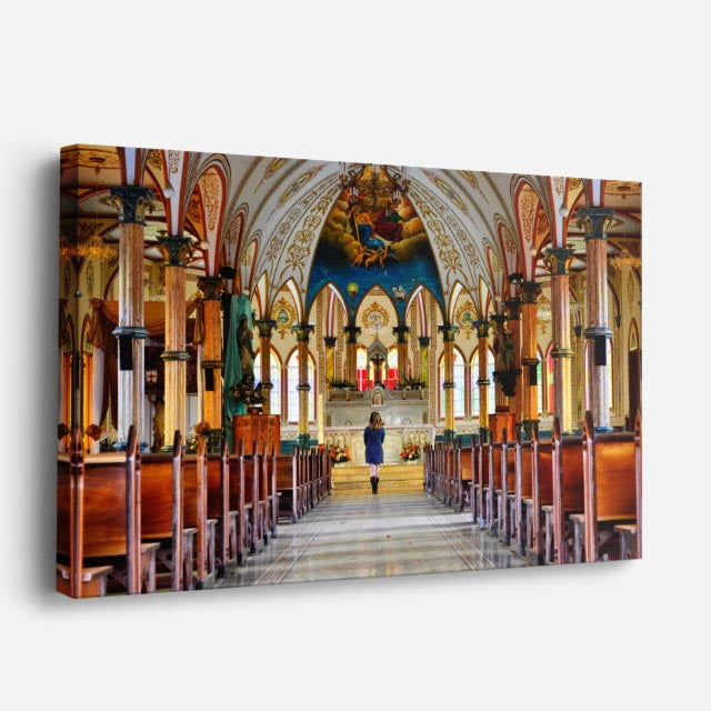 cuadro canvas religión cristiana interior catedral colorida nave horizontal