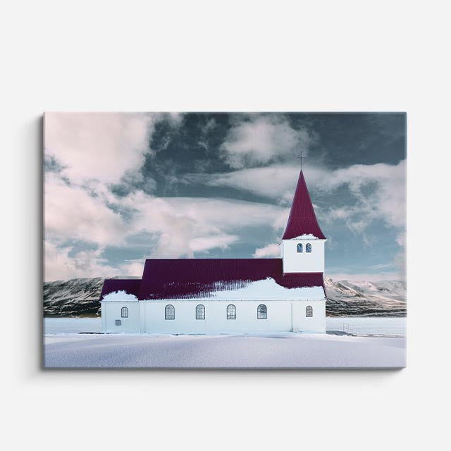 cuadro canvas religión cristiana iglesia blanca nieve islandia horizontal