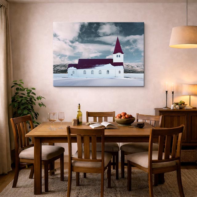 cuadro canvas religión cristiana iglesia blanca nieve islandia horizontal