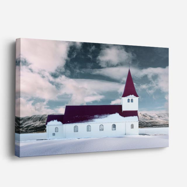 cuadro canvas religión cristiana iglesia blanca nieve islandia horizontal