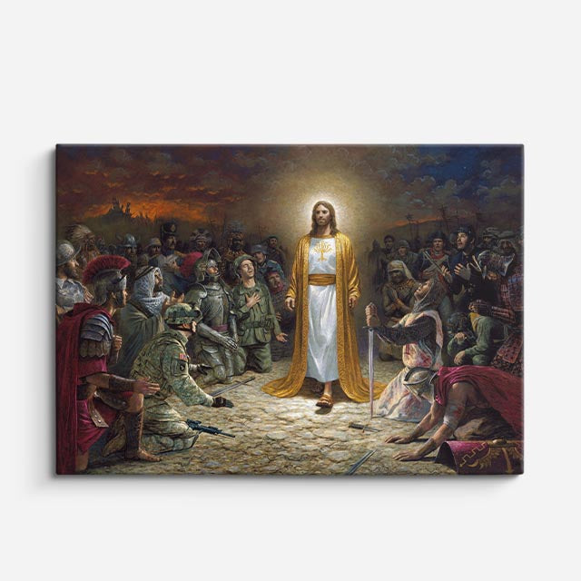 cuadro canvas religión cristiana cristo rey entre el pueblo horizontal