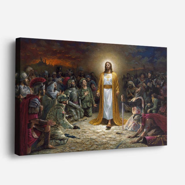 cuadro canvas religión cristiana cristo rey entre el pueblo horizontal