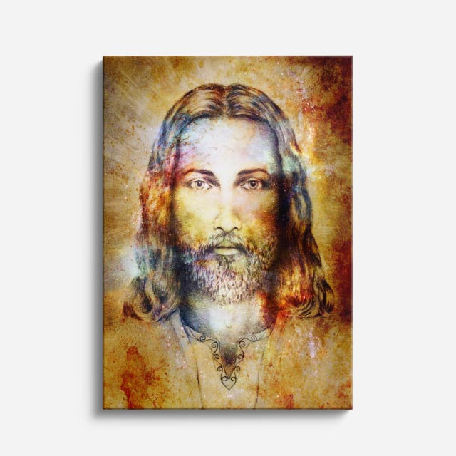cuadro canvas religión cristiana rostro de cristo fondo dorado vertical