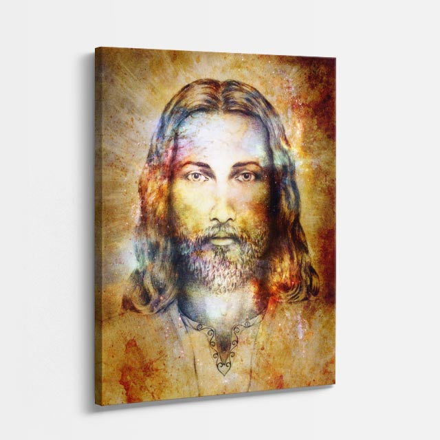 cuadro canvas religión cristiana rostro de cristo fondo dorado vertical