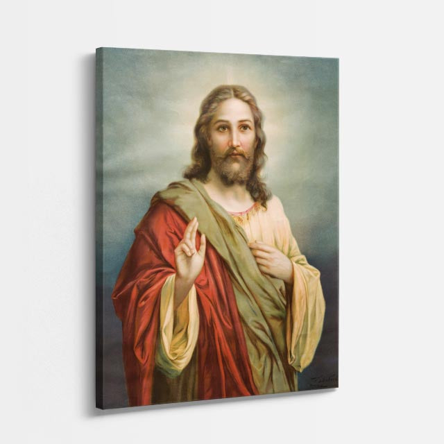 cuadro canvas religión cristiana cristo redentor manto rojo vertical