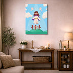 cuadro canvas religión cristiana niña primera comunión ángeles vertical