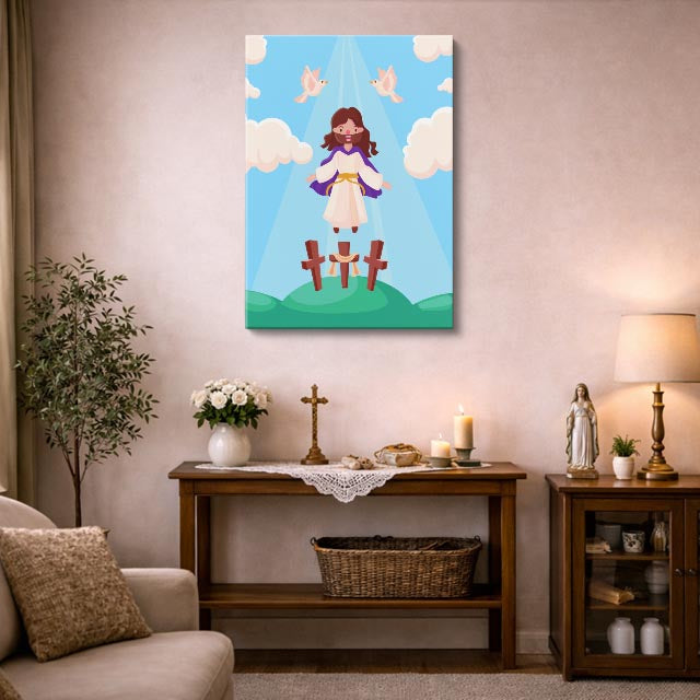 cuadro canvas religión cristiana niña primera comunión ángeles vertical