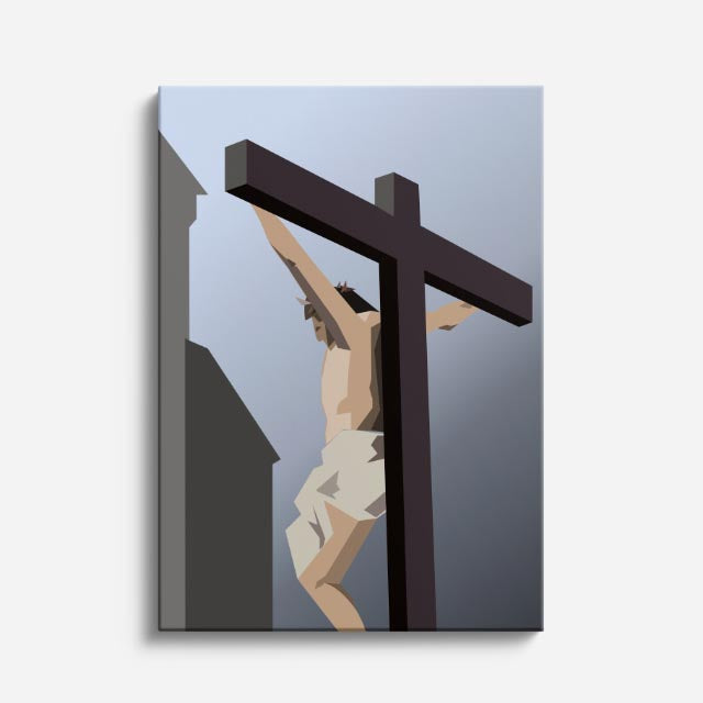 cuadro canvas religión cristiana cruz de madera cielo nublado vertical