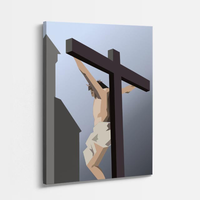 cuadro canvas religión cristiana cruz de madera cielo nublado vertical