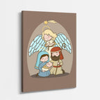 cuadro canvas religión cristiana sagrada familia ángeles kawaii vertical