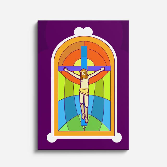 cuadro canvas religión cristiana cristo en la cruz vitral colorido vertical