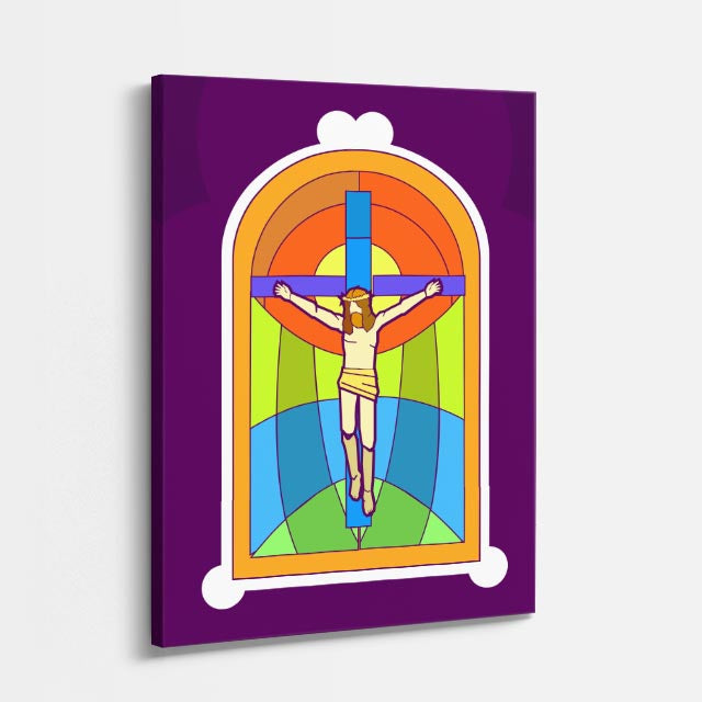 cuadro canvas religión cristiana cristo en la cruz vitral colorido vertical