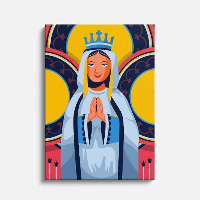 cuadro canvas religión cristiana virgen maría corona azul moderno vertical