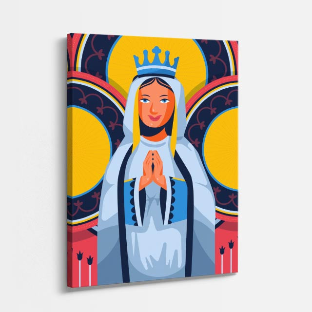 cuadro canvas religión cristiana virgen maría corona azul moderno vertical
