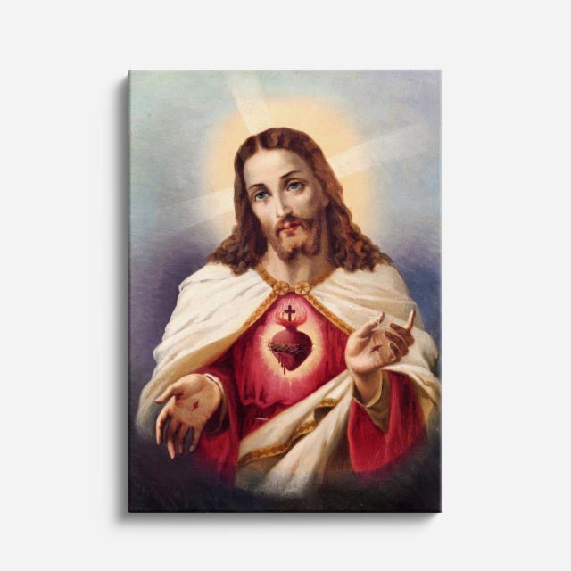 cuadro canvas religión cristiana sagrado corazón jesús pintura clásica vertical