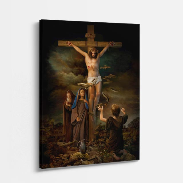 cuadro canvas religión cristiana cristo crucificado noche dramática vertical