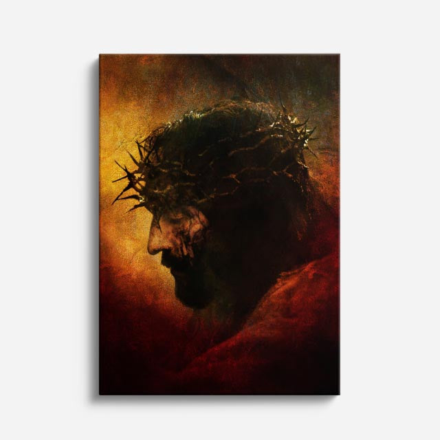 cuadro canvas religión cristiana cristo corona de espinas dramático vertical