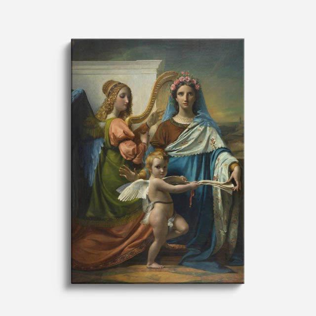 cuadro canvas religión cristiana ángeles coronando a cristo vertical