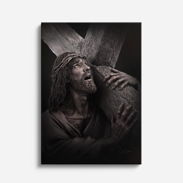 cuadro canvas religión cristiana cristo cargando la cruz dramático vertical