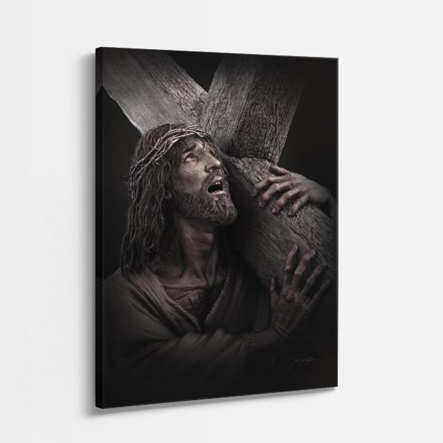 cuadro canvas religión cristiana cristo cargando la cruz dramático vertical