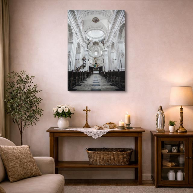 cuadro canvas religión cristiana nave central catedral blanca vertical
