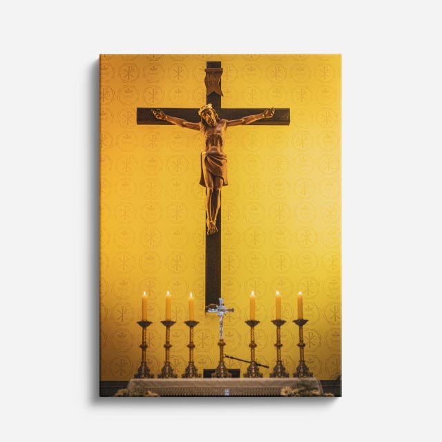 cuadro canvas religión cristiana cristo en cruz fondo dorado vertical