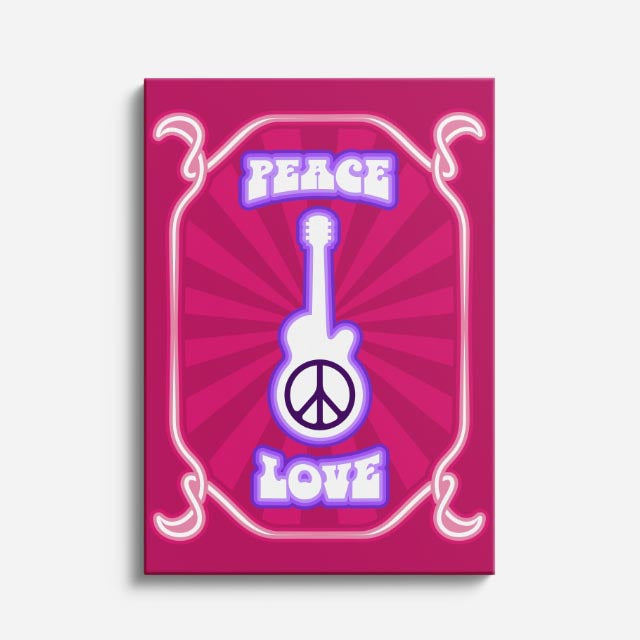 cuadro canvas 70s psicodelia peace love guitarra retro vertical