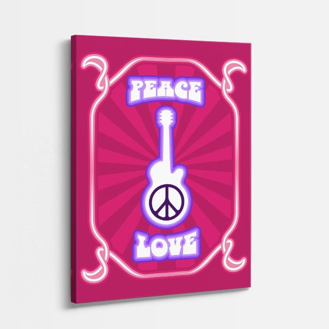 cuadro canvas 70s psicodelia peace love guitarra retro vertical