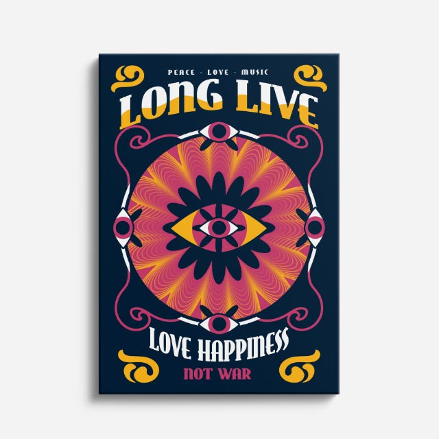 cuadro canvas 70s psicodelia long live love happiness retro vertical