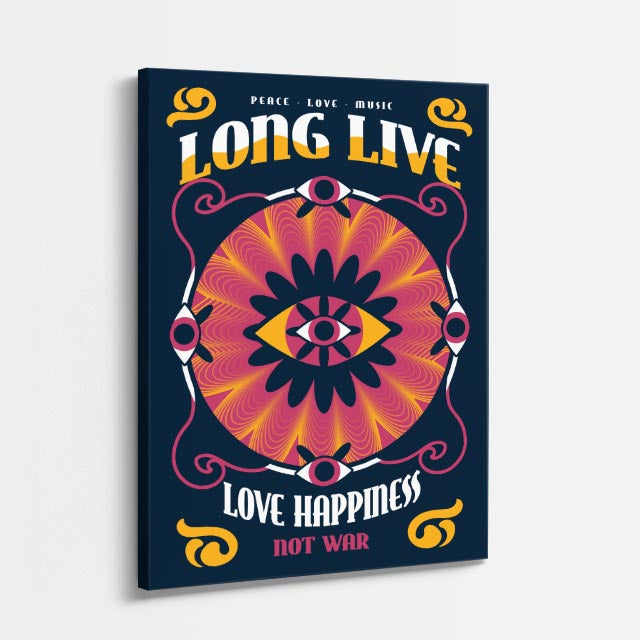 cuadro canvas 70s psicodelia long live love happiness retro vertical